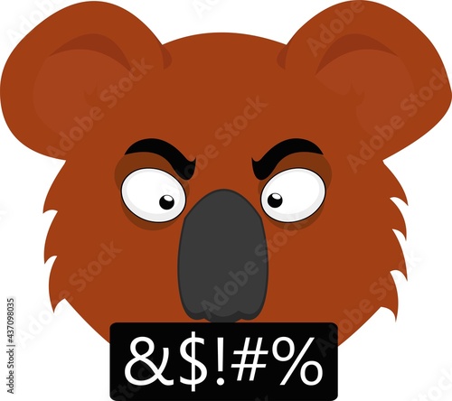 Vector emoticon illustration of the face of an angry and insulting cartoon koala