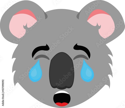 Vector emoticon illustration of the face of a cartoon koala with a sad expression and tears in his eyes