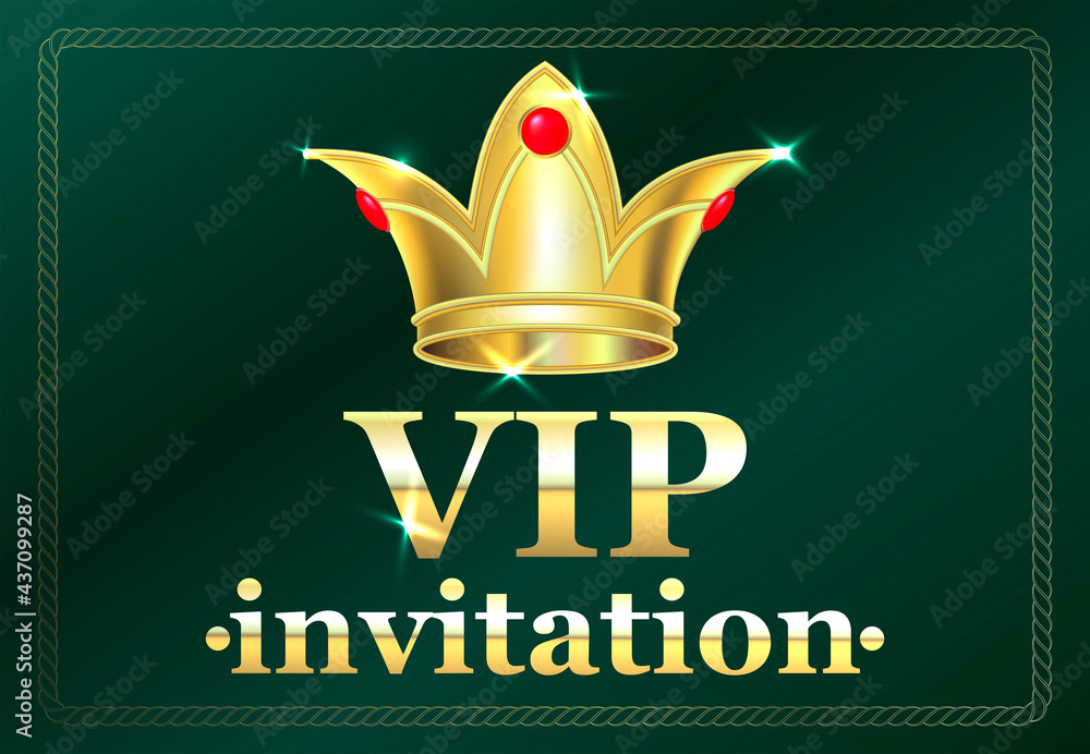 Luxury design template. Gold VIP badge or label on a green background ...