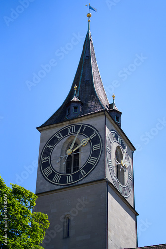 St. Peter church at the old town of Zurich at summertime. Photo taken June 1st, 2021, Zurich, Switzerland. photo