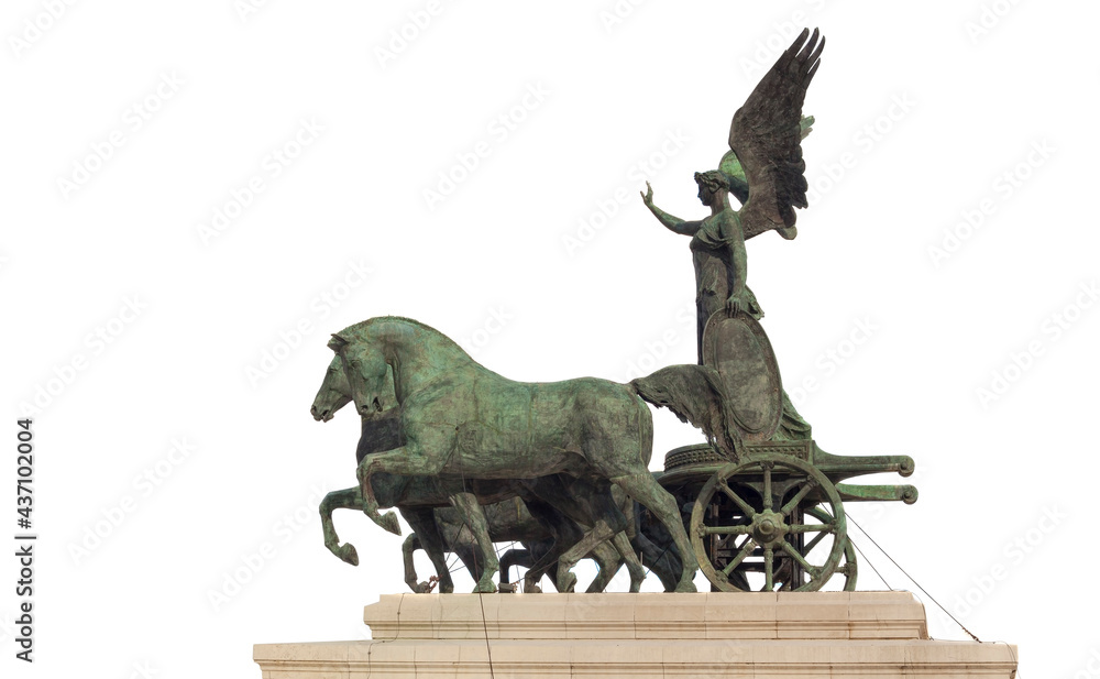 statue of horses and lady in Rome, Italy. isolated on white background