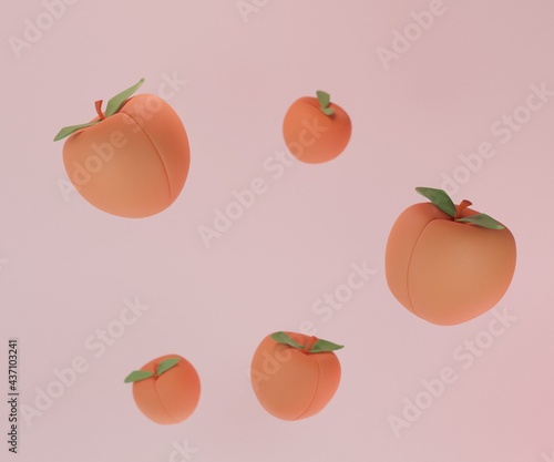 3d render illustration of Peaches and apricot fruits flying on background banner mockup, fresh and juicy poster