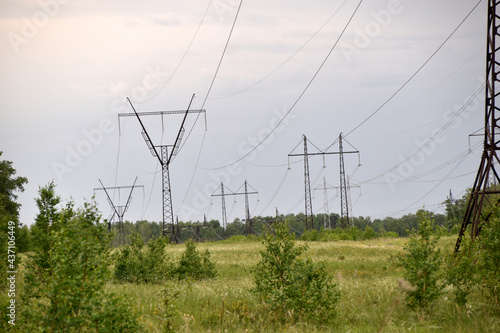 High-voltage transmission lines in the field of landscape
