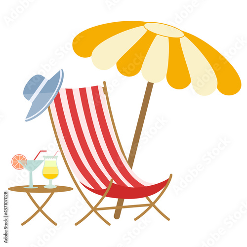 summer sea holiday items, set of beach things, cartoon style, vector illustration on white background, 