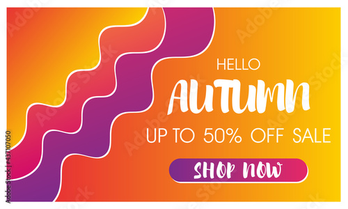 Banner for Autumn sale with colorful seasonal fall leaves  for shopping discount promotion. Vector illustration.  Autumn gradient