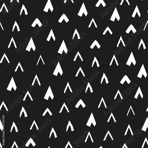 White corners doodled seamless repeat pattern. Abstract geometric, vector, corner elements all over surface print on black background.