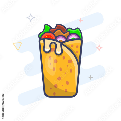 Shawerma sandwich flat outline icon. Shawarma wrap vector illustration. Kebab wrap durum icon.