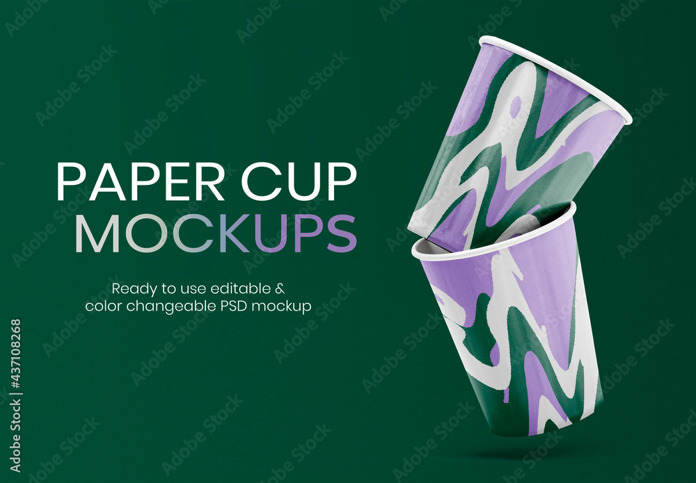 Paper Cup Mockup on Green Background Stock Template | Adobe Stock