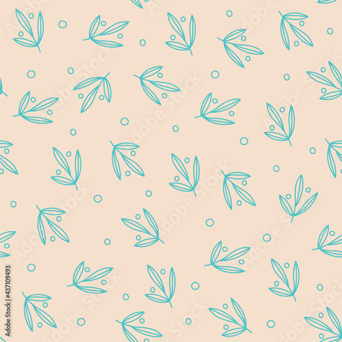 Seamless decorative template background with green leaves. Seamless stylized leaf pattern.