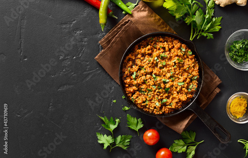Keema curry in frying pan photo