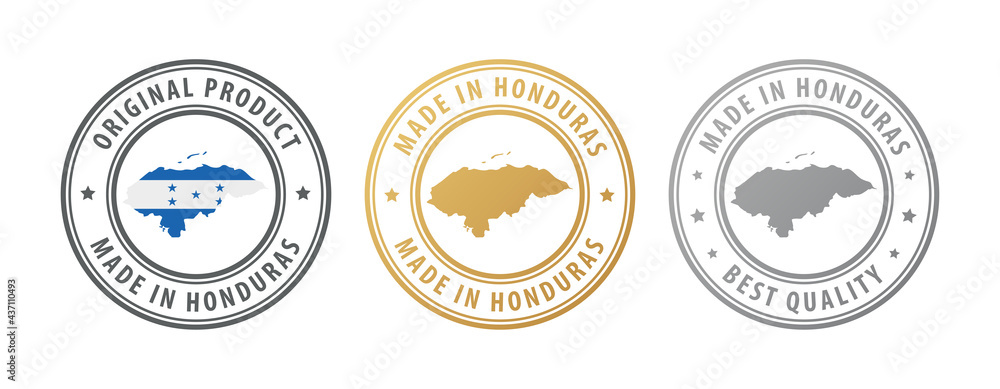 Made in Honduras - set of stamps with map and flag. Best quality. Original product.