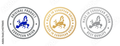Made in European Union - set of stamps with map and flag. Best quality. Original product.
