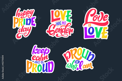 Set of Gay lettering quotes. LGBT pride slogan. Human rights and tolerance. Hand drawn poster. Vector illustration