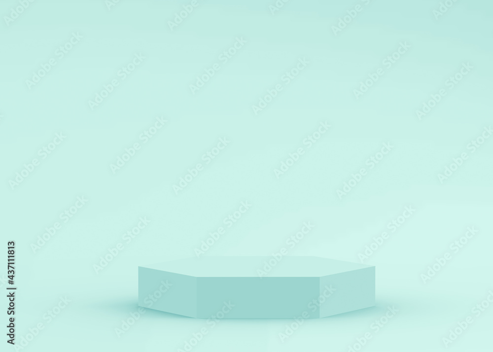 3d blue green hexagon podium minimal studio background. Abstract 3d geometric shape object illustration render. Display for technology medical and science product. 3d blue green hexagon podium minimal studio background. Abstract 3d geometric shape object illustration render. Display for technology medical and science product.