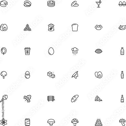 icon vector icon set such as: cocktail, circle, brewing, jug, mustache, fly, aliment, hole, mint leaves, mollusk, butchery, pancake, doodle, homemade, disposable, spearmint, cool, roll, eggshell