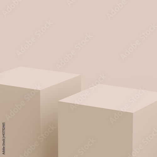 3d brown creamy cube and box podium minimal scene studio background. Abstract 3d geometric shape object illustration render. Natural color tones.