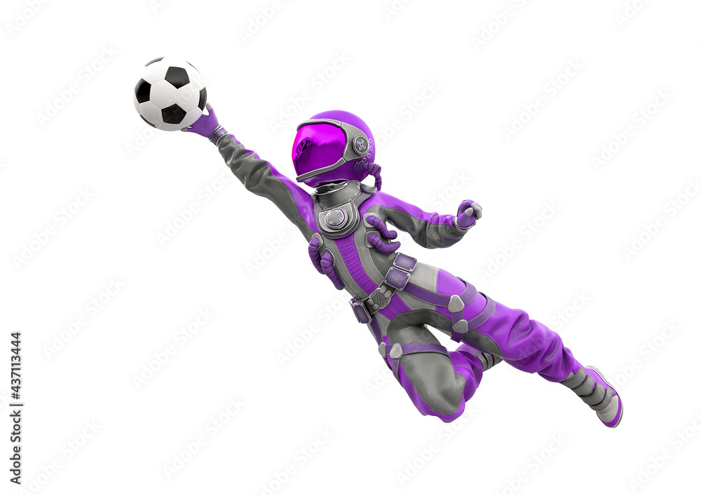 astronaut girl is playing football as a goalkeeper astronaut girl is playing football as a goalkeeper