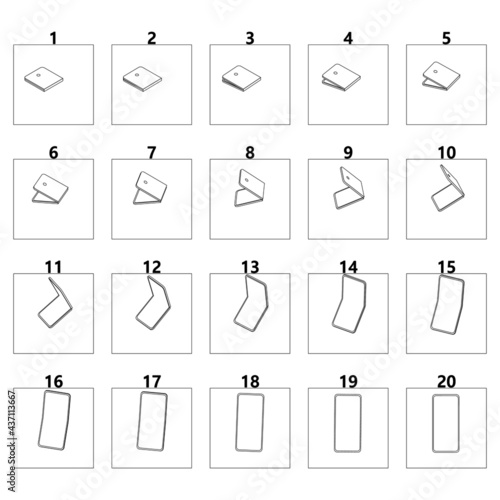 Foldable smartphone icon animation. Presentation of a foldable smartphone in 20 frames in outline.
