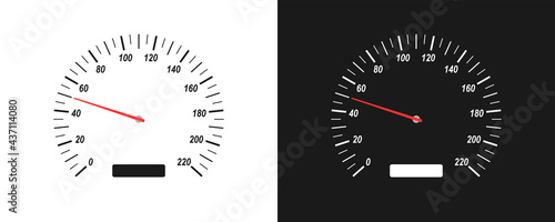 Car speedometer on white and black background. Speed measuring device. Vector illustration isolated in flat style