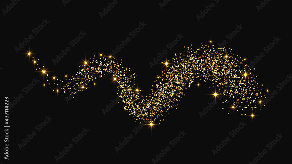 Gold glittering confetti wave and stardust. Gold glittering confetti wave and stardust.