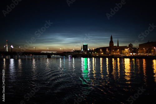View of the old town and the bridge, Riga, Latvia, night photography 