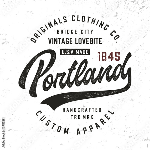 Portland. Original Handmade Textured Lettering. T Shirt Design. Vector Illustration