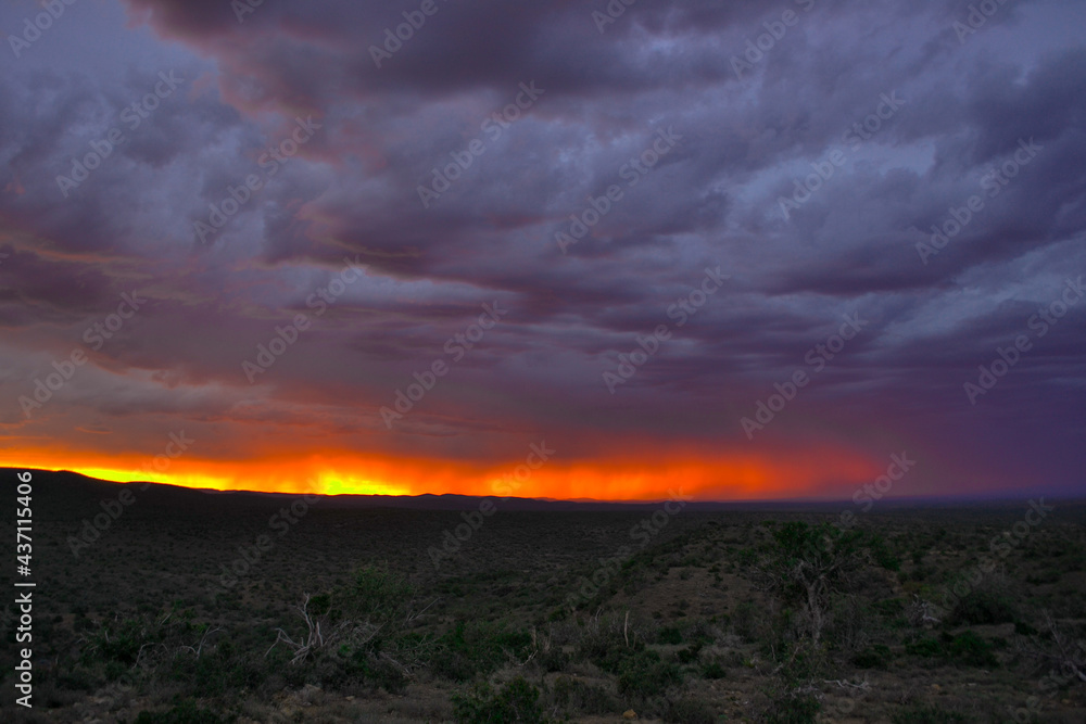 A special sunset in the Eastern Cape in the Karoo with the last light of day