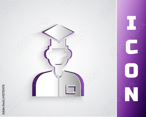 Paper cut Laboratory assistant icon isolated on grey background. Paper art style. Vector