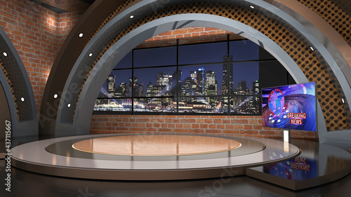 News Studio  Backdrop For TV Shows .TV On Wall.3D Virtual News Studio Background  3d illustration