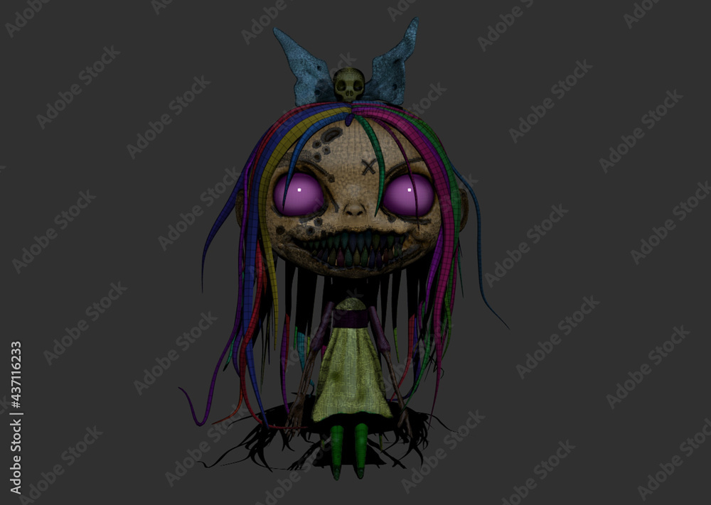 Fototapeta premium Cartoon Character horrible zombie Girl 3d-illustration 3d-rendering