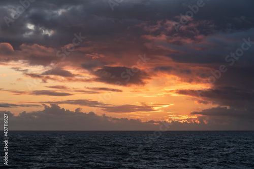 Stunning landscape image of view from Hartland Quay in Devon England durinbg moody Spring sunset © veneratio