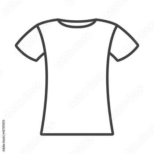 T-shirt linear icon. A simple line drawing of a short sleeved shirt. Isolated vector image on a clean white background.