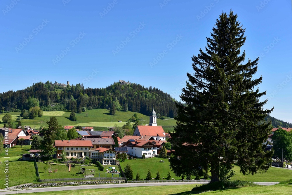 Eisenberg im Allgäu mit Ruine Freyberg und Eisenberg
im Sommer Eisenberg im Allgäu mit Ruine Freyberg und Eisenberg
im Sommer
