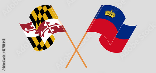 Crossed and waving flags of the State of Maryland and Liechtenstein