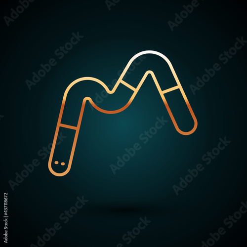 Gold line Jelly worms candy icon isolated on dark blue background. Vector