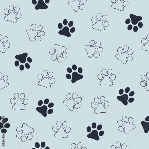 Seamless pet paw pattern background. Dog or cat paw wallpaper illustration footprint.