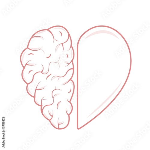 Heart and Brain concept. Emotional Quotient and Intelligence. Icon and logo. Emotions and rational thinking.