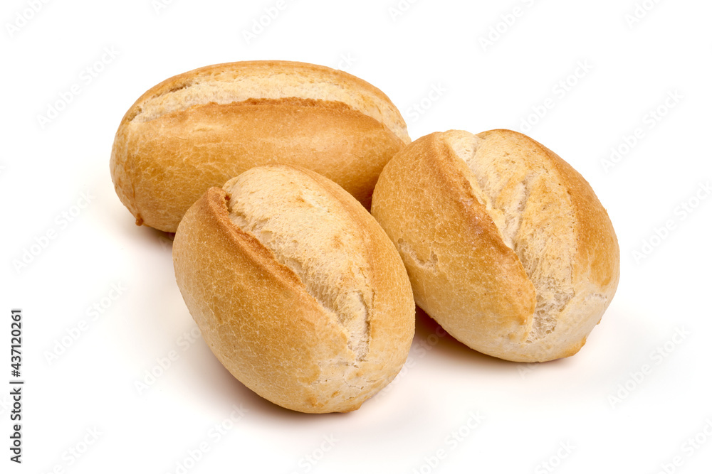Freshly baked rustic buns, French rolls, isolated on white background. High resolution image. Freshly baked rustic buns, French rolls, isolated on white background. High resolution image.