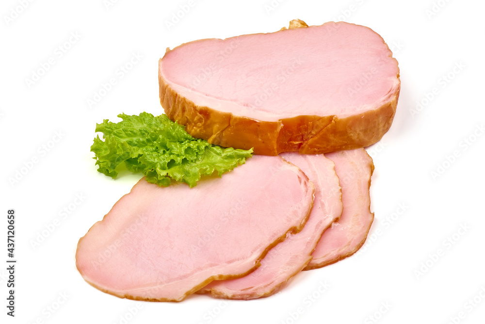 Sliced pork loin, isolated on white background. High resolution image. Sliced pork loin, isolated on white background. High resolution image.
