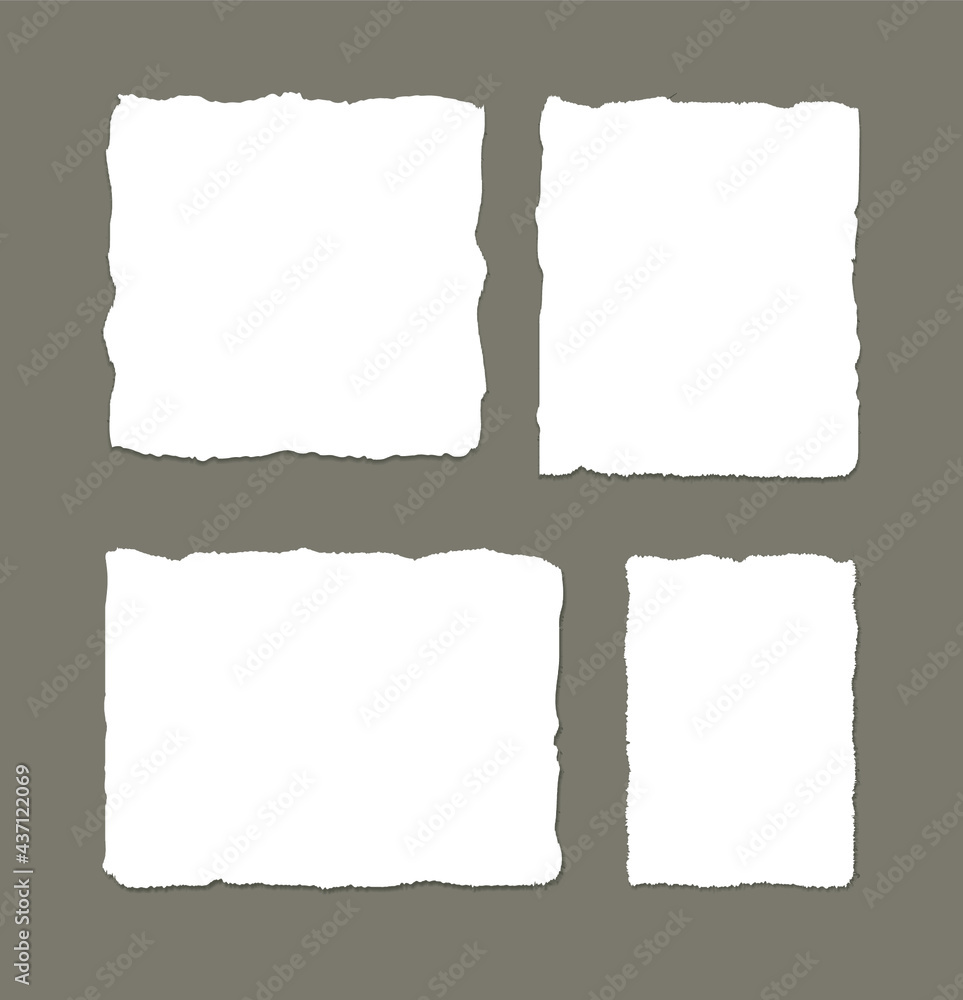 White torn stripes, Paper different scraps set, notepad, notes for text or message stuck