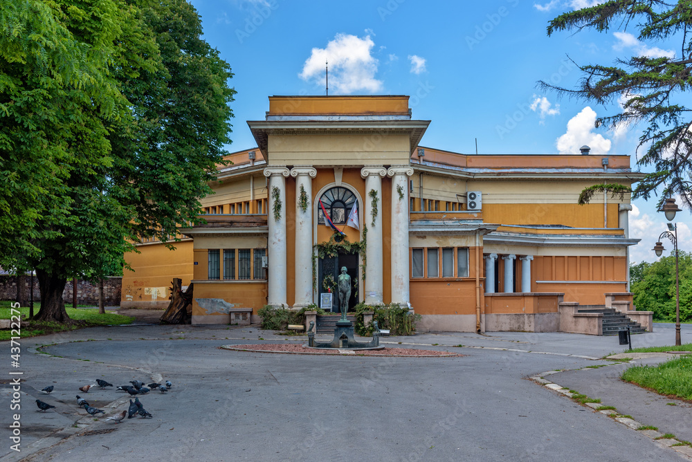 Fototapeta premium Belgrade, Serbia - May 21, 2021: Exterior shot of Cvijeta Zuzoric art pavilion in Kalemegdan Park, Belgrade, Serbia. Art pavilion Cvijeta Zuzoric at Kalemegdan fortress Belgrade.