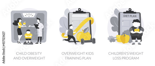 Children eating disorder abstract concept vector illustrations.