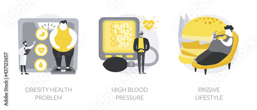 Inactive lifestyle problems abstract concept vector illustrations.