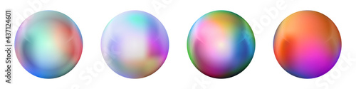 Set with glass colorful balls. Glossy realistic ball, 3D abstract vector illustration highlighted on a white background. Big metal bubble with shadow