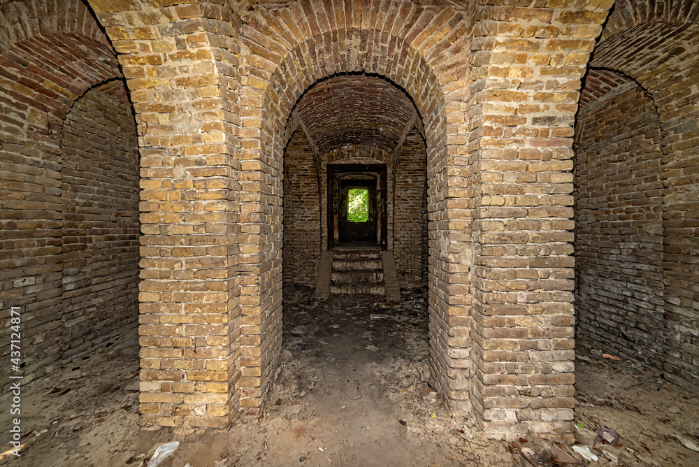 Gunaros, Serbia - May 28, 2021: Indoor of The abandoned summer house 