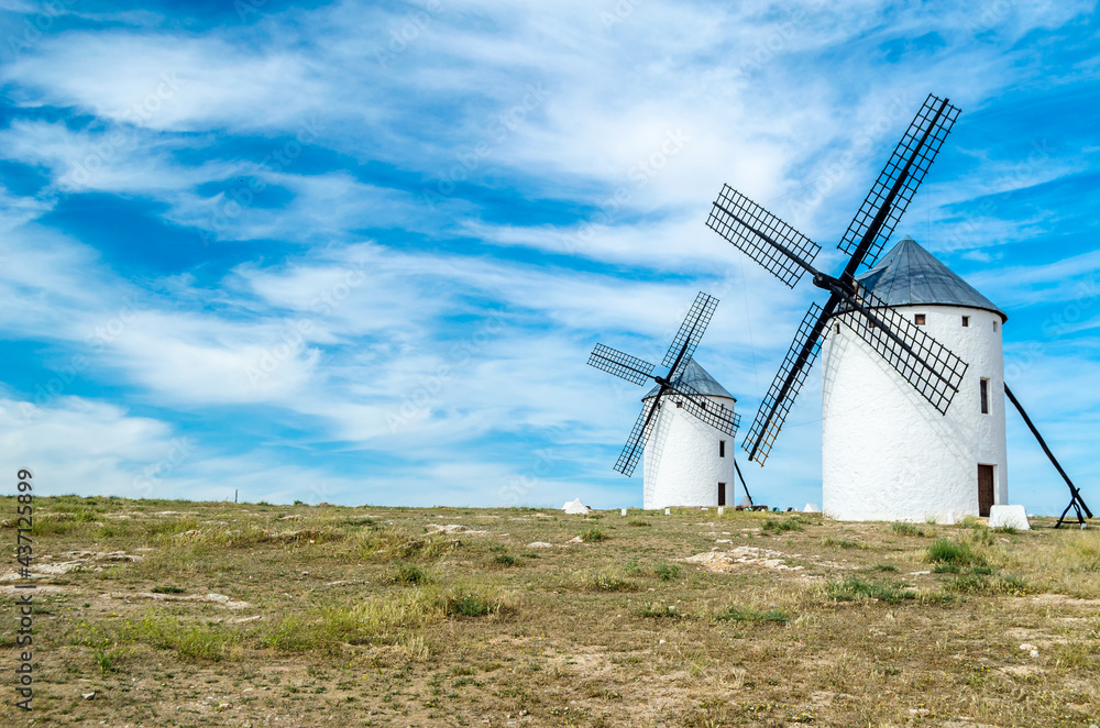 Landscape with windmills in Campo de Criptana, Spain, on the famous Don Quixote Route