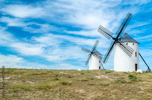 Landscape with windmills in Campo de Criptana, Spain, on the famous Don Quixote Route