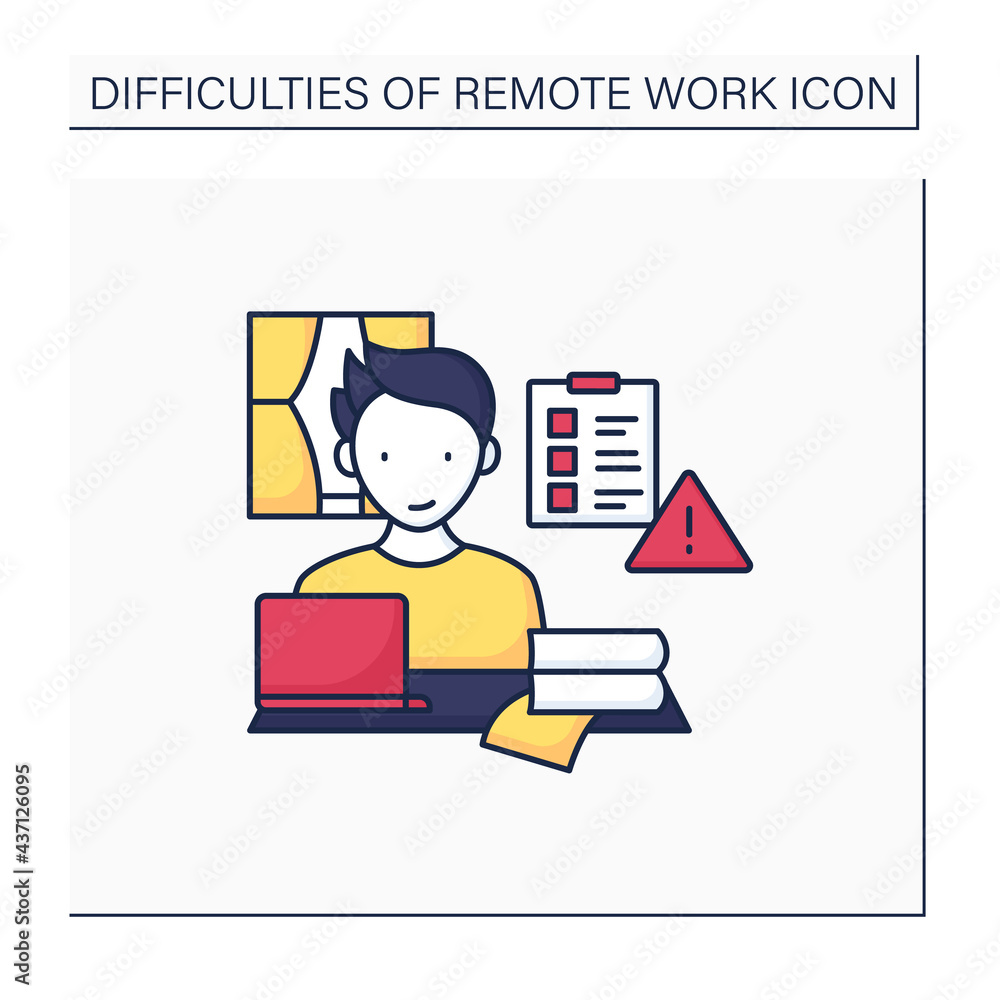 Remote work color icon. Prioritizing work. Important tasks list. Focused. Career difficulties concept. Isolated vector illustration