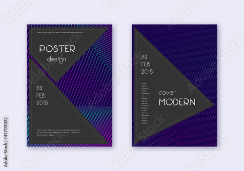 Black cover design template set. Neon abstract lin