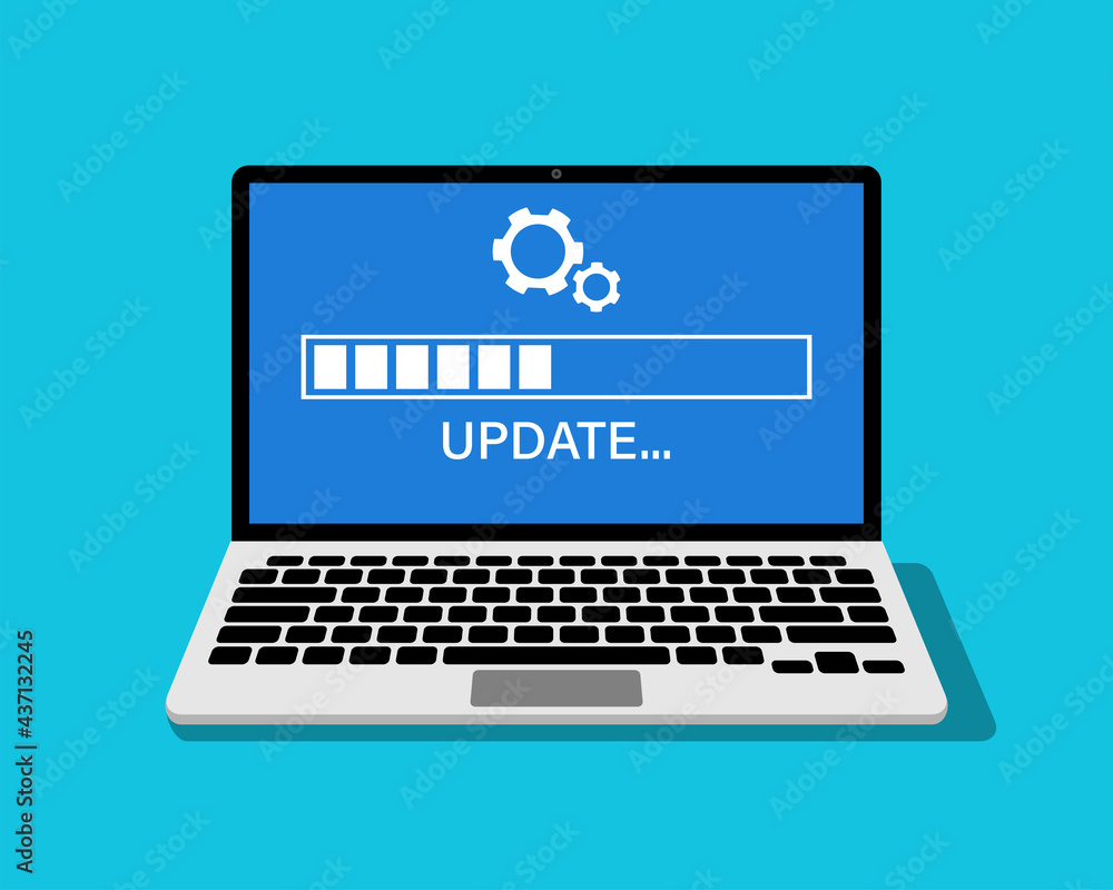 System update process on laptop screen. Update status bar. Vector illustration System update process on laptop screen. Update status bar. Vector illustration